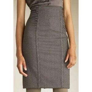 Vintage Nanette Lepore Gray Plaid Ruched Pencil Skirt Size 6